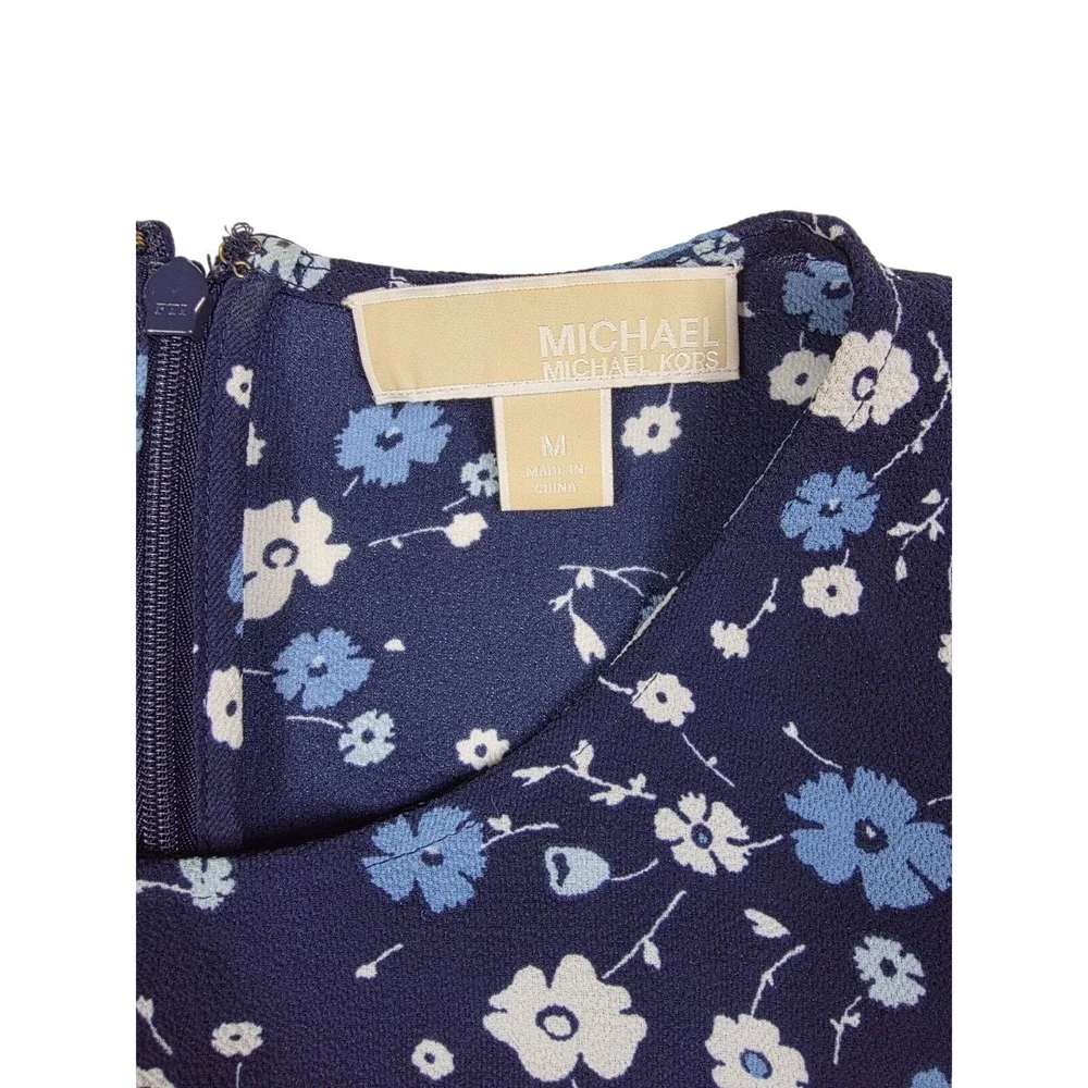 Michael‎ Kors Blue White Floral Print Ruffled Sleeved Dress Women's Size Medium